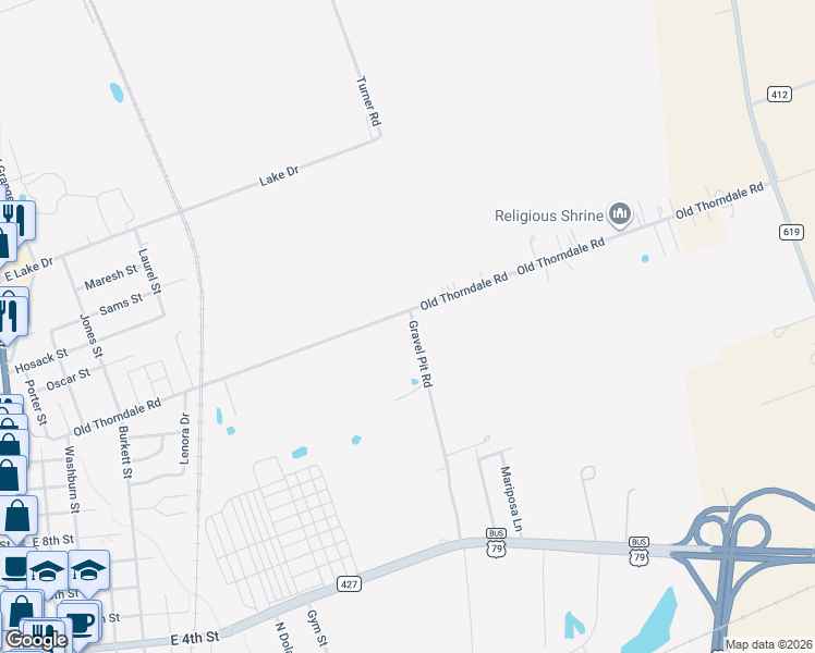 map of restaurants, bars, coffee shops, grocery stores, and more near 1504 Old Thorndale Road in Taylor