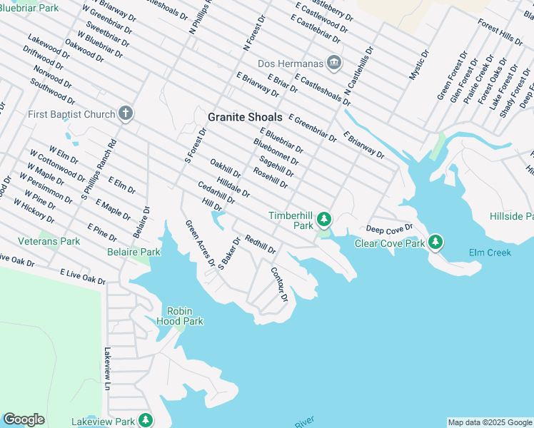 map of restaurants, bars, coffee shops, grocery stores, and more near 329 Cedarhill Drive in Granite Shoals