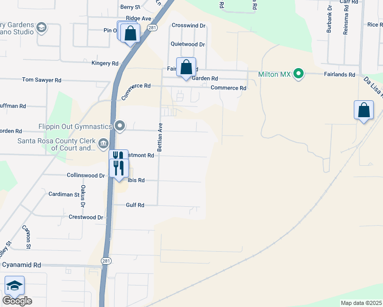 map of restaurants, bars, coffee shops, grocery stores, and more near 5864 Westmont Road in Milton