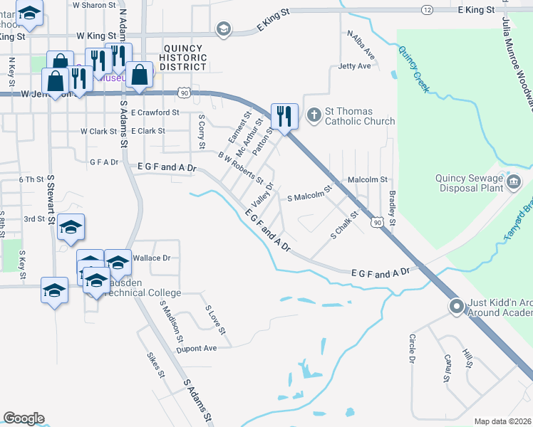 map of restaurants, bars, coffee shops, grocery stores, and more near 335 Stanley Street in Quincy