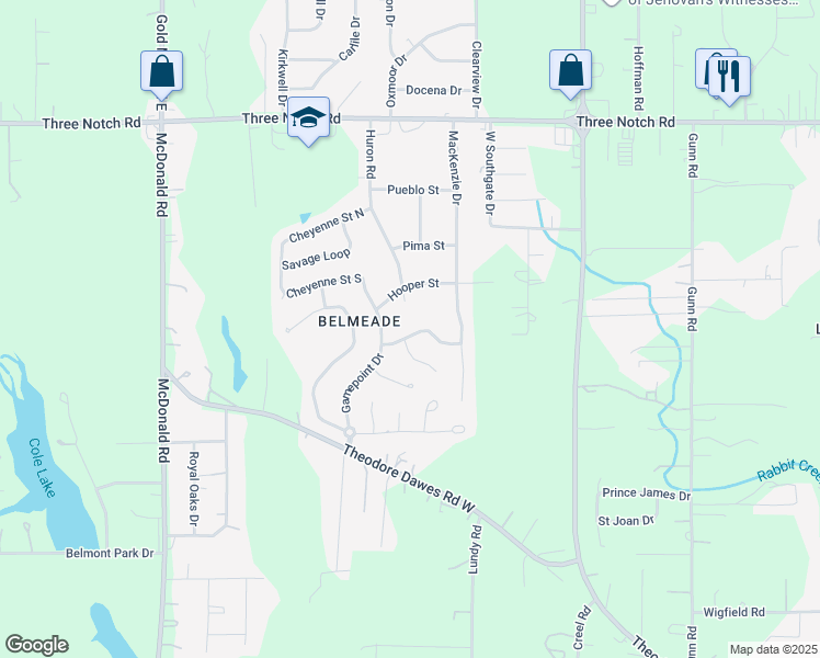 map of restaurants, bars, coffee shops, grocery stores, and more near 8080 Cross Bow Lane in Mobile