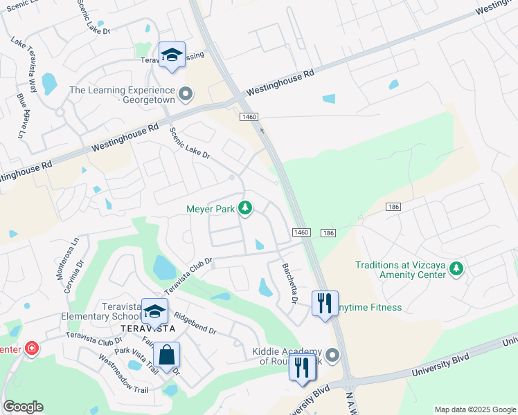map of restaurants, bars, coffee shops, grocery stores, and more near 4509 Western Lake Drive in Round Rock
