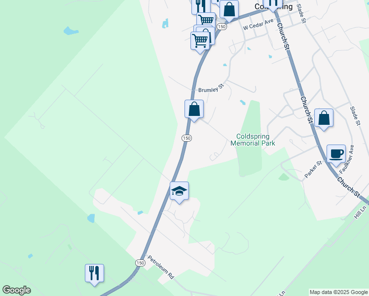 map of restaurants, bars, coffee shops, grocery stores, and more near Texas 150 in Coldspring