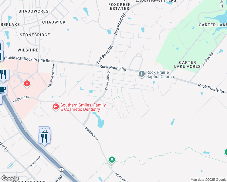 map of restaurants, bars, coffee shops, grocery stores, and more near 960 Toledo Bend Drive in College Station