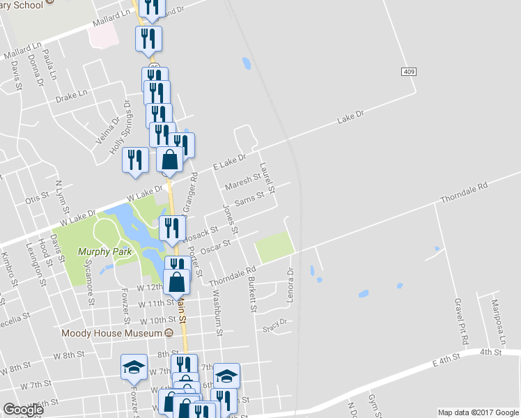 map of restaurants, bars, coffee shops, grocery stores, and more near 503 Hosack Street in Taylor