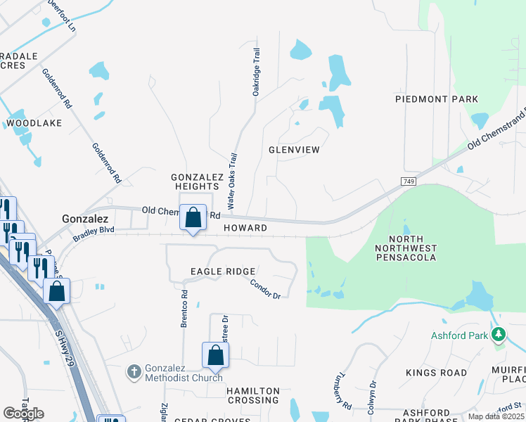 map of restaurants, bars, coffee shops, grocery stores, and more near 255 Lindsay Lane in Gonzalez