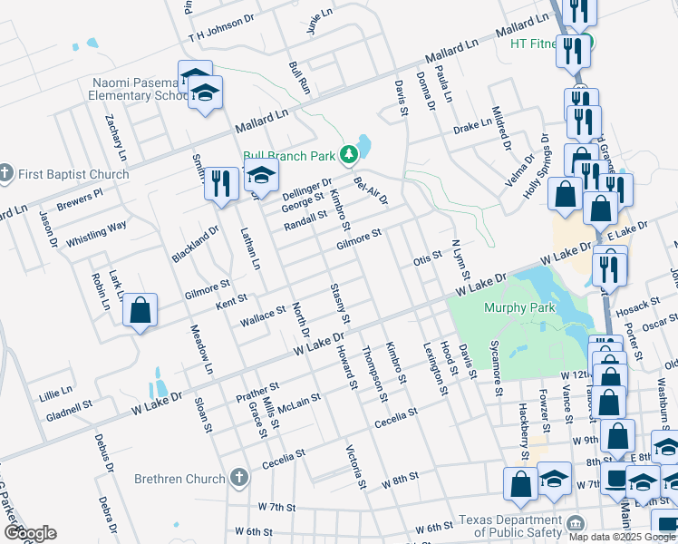 map of restaurants, bars, coffee shops, grocery stores, and more near 909 Kent St in Taylor