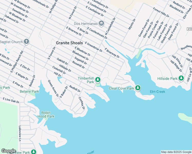 map of restaurants, bars, coffee shops, grocery stores, and more near 421 Oakhill Drive in Granite Shoals