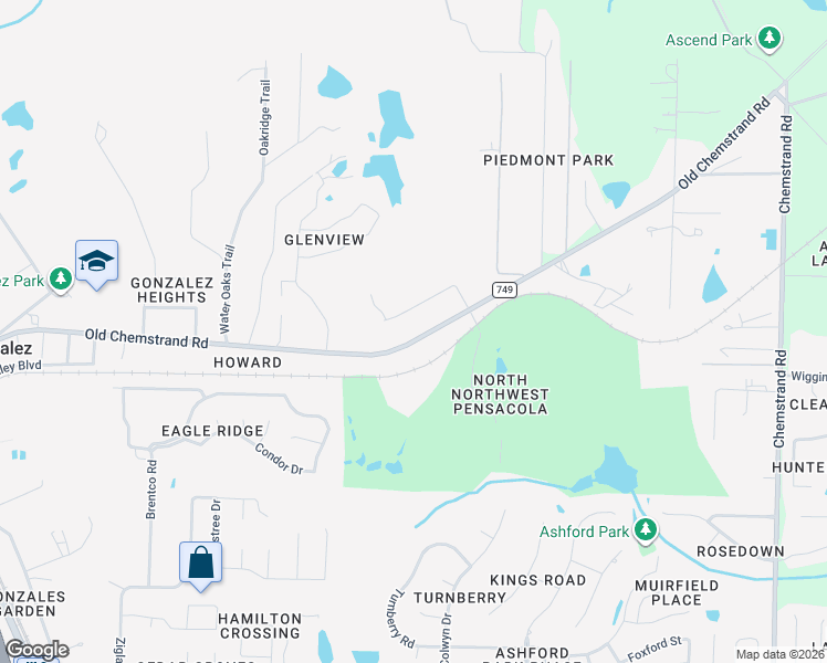 map of restaurants, bars, coffee shops, grocery stores, and more near 2310 Old Chemstrand Road in Cantonment