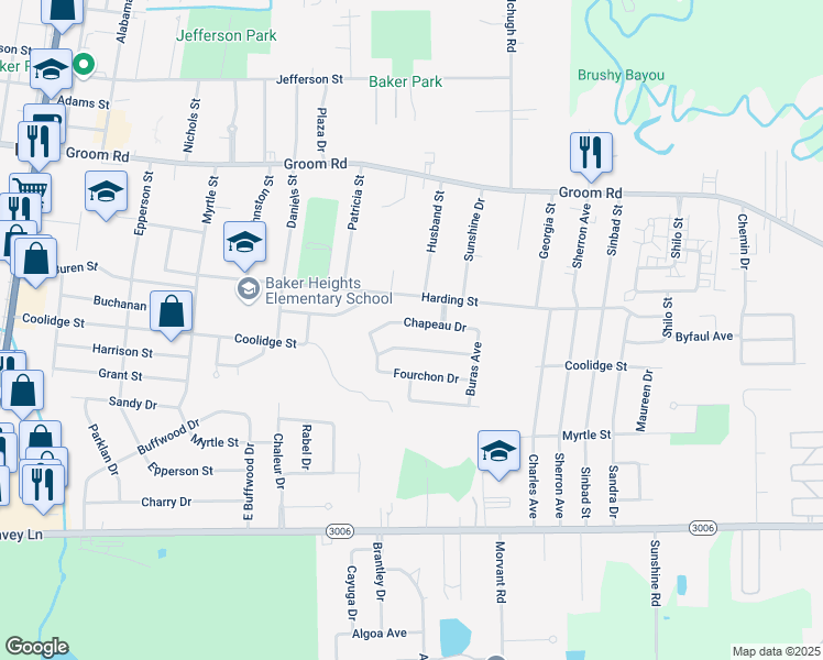 map of restaurants, bars, coffee shops, grocery stores, and more near 4404 West Chapeau Drive in Baker