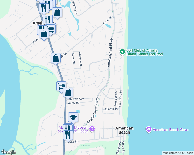 map of restaurants, bars, coffee shops, grocery stores, and more near 5094 Sabal Palm Road in Fernandina Beach