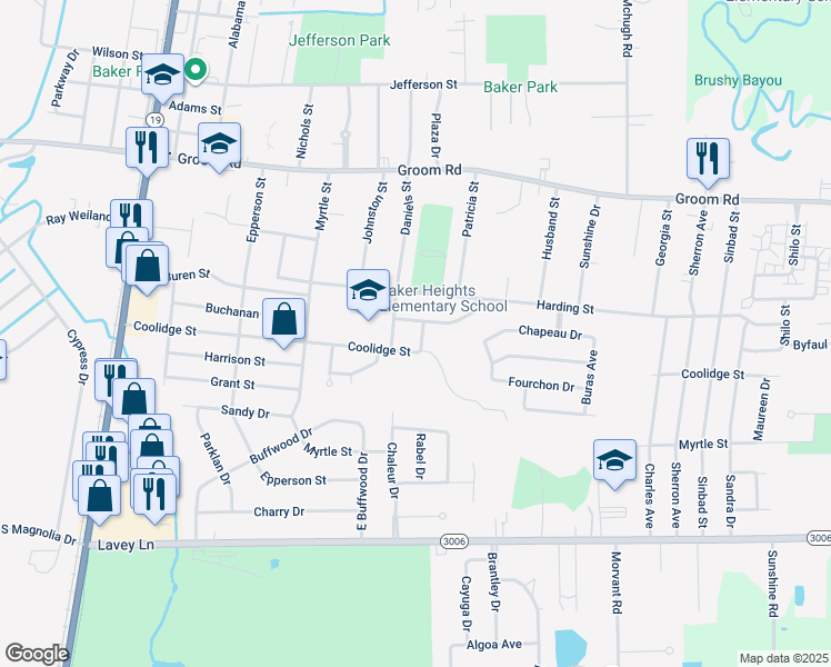 map of restaurants, bars, coffee shops, grocery stores, and more near 705 Paulfor Street in Baker