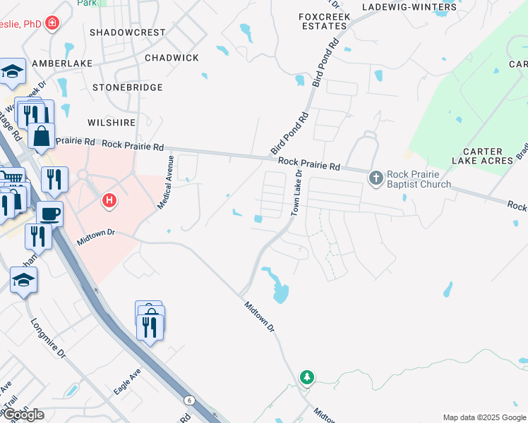 map of restaurants, bars, coffee shops, grocery stores, and more near 1124 Amistad Loop in College Station