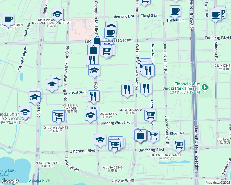 map of restaurants, bars, coffee shops, grocery stores, and more near Jiao Zi Da Dao in Cheng Du Shi