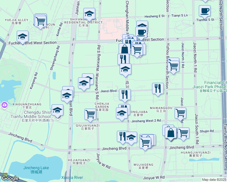 map of restaurants, bars, coffee shops, grocery stores, and more near Jiao Zi Da Dao in Cheng Du Shi