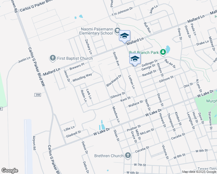 map of restaurants, bars, coffee shops, grocery stores, and more near 2206 Meadow Lane in Taylor