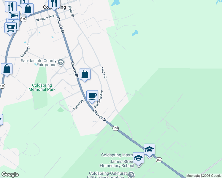 map of restaurants, bars, coffee shops, grocery stores, and more near 851 Slade Street in Coldspring