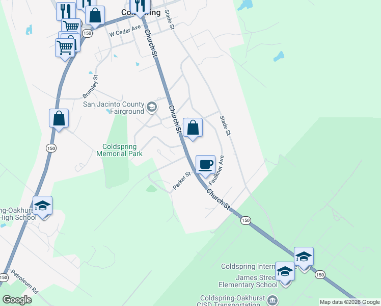 map of restaurants, bars, coffee shops, grocery stores, and more near 721 Church Street in Coldspring