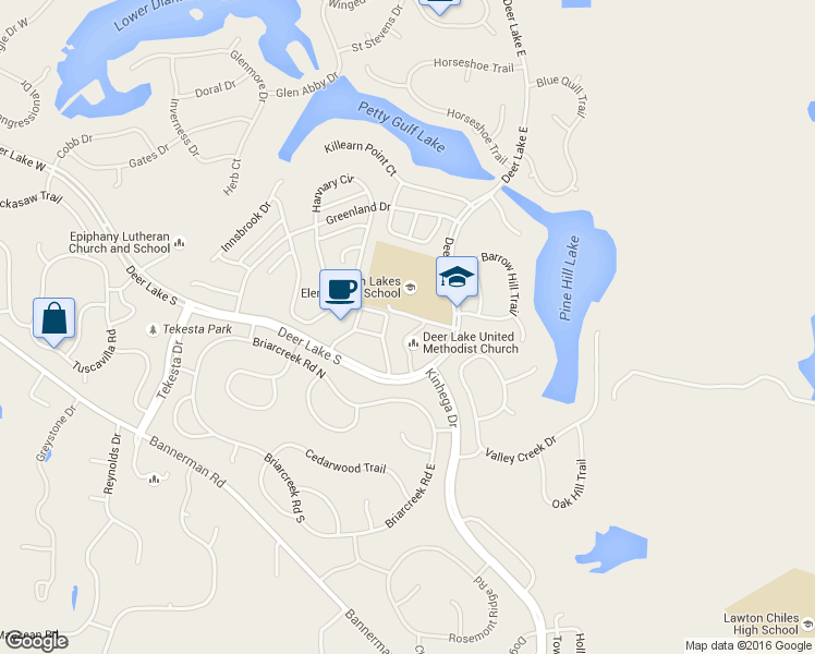 map of restaurants, bars, coffee shops, grocery stores, and more near 8017 Deer Lake East in Tallahassee