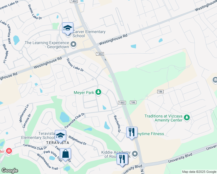 map of restaurants, bars, coffee shops, grocery stores, and more near 4517 Heritage Well Lane in Round Rock