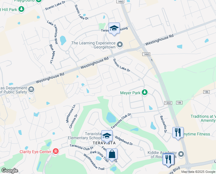 map of restaurants, bars, coffee shops, grocery stores, and more near 4505 Chestnut Meadows Bend in Georgetown