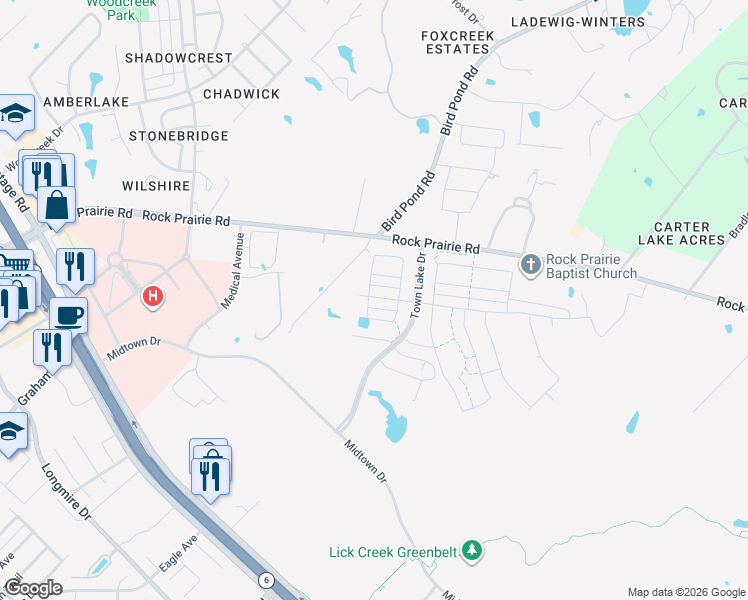 map of restaurants, bars, coffee shops, grocery stores, and more near 1122 Amistad Loop in College Station