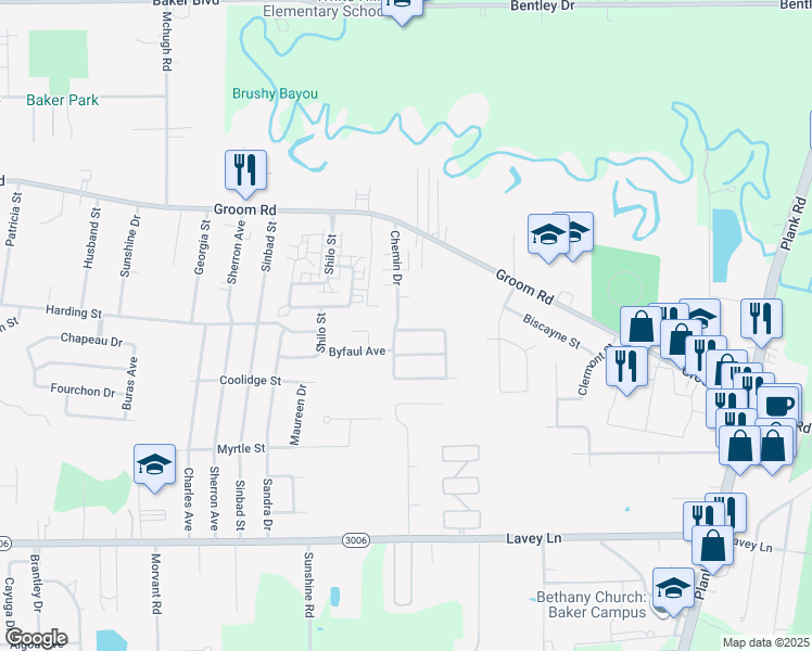 map of restaurants, bars, coffee shops, grocery stores, and more near 5303 Rue Jennifer in Baker
