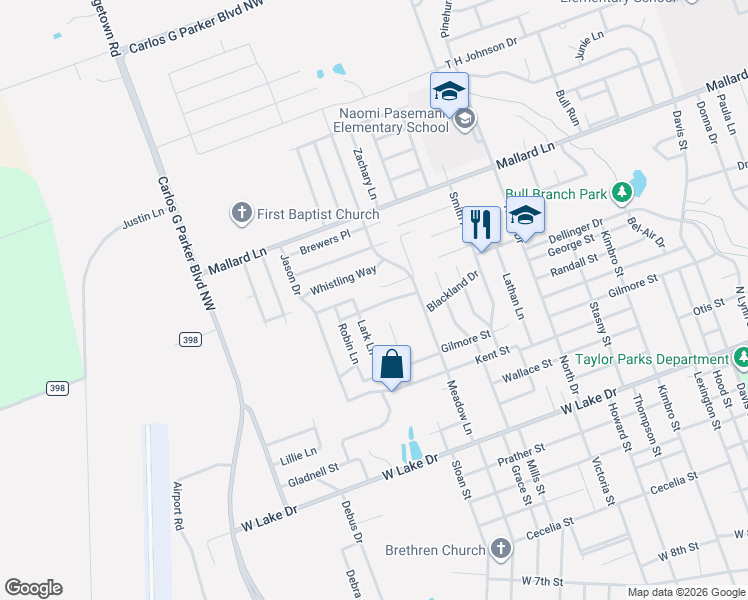 map of restaurants, bars, coffee shops, grocery stores, and more near 2009 Whistling Way in Taylor