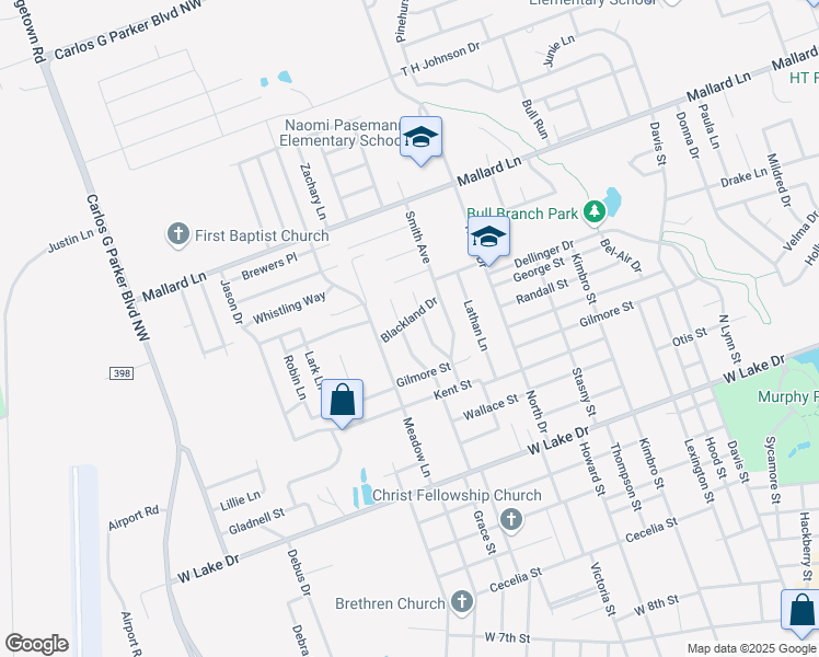 map of restaurants, bars, coffee shops, grocery stores, and more near 2300 Grace Street in Taylor
