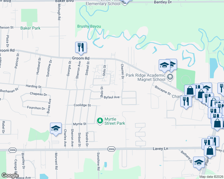 map of restaurants, bars, coffee shops, grocery stores, and more near 839 Chemin Drive in Baker