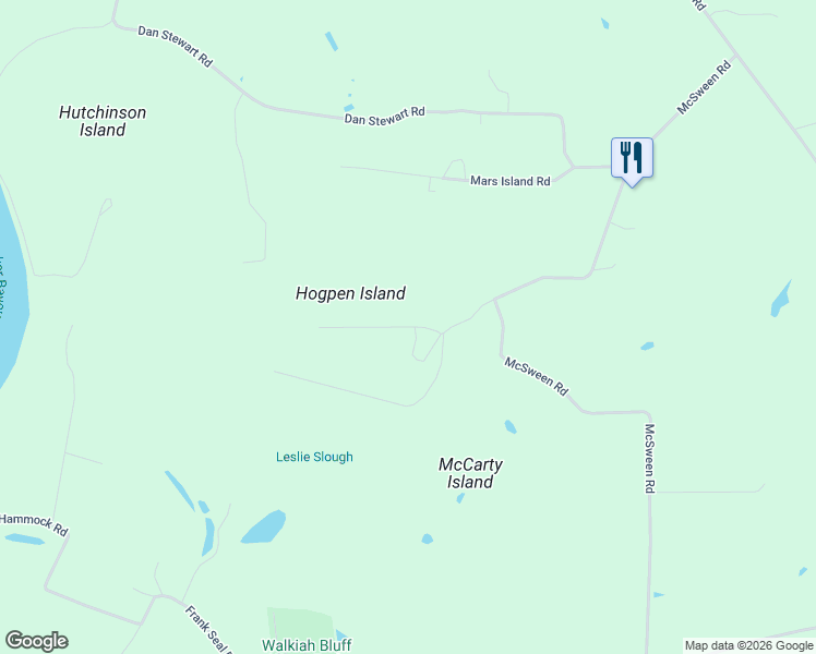 map of restaurants, bars, coffee shops, grocery stores, and more near McCarty Island Road in Pearl River County