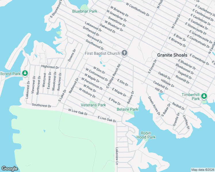 map of restaurants, bars, coffee shops, grocery stores, and more near in Granite Shoals