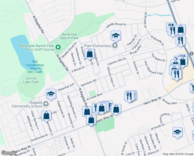 map of restaurants, bars, coffee shops, grocery stores, and more near 903 Whitley Drive in Leander