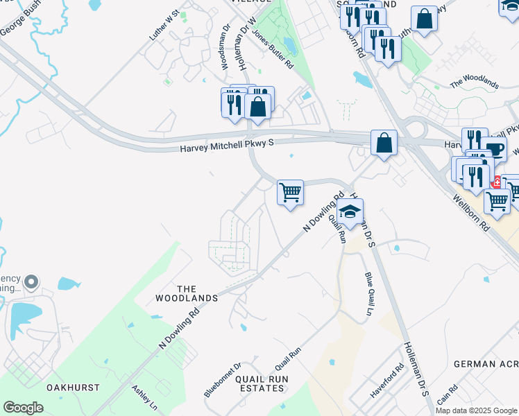map of restaurants, bars, coffee shops, grocery stores, and more near Market Street in College Station