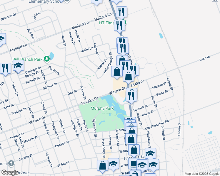 map of restaurants, bars, coffee shops, grocery stores, and more near 340 West Lake Drive in Taylor