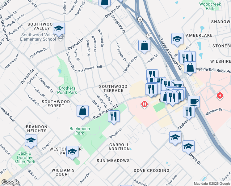 map of restaurants, bars, coffee shops, grocery stores, and more near 3303 Coastal Drive in College Station