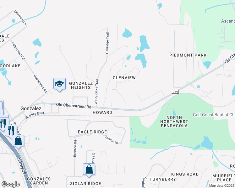 map of restaurants, bars, coffee shops, grocery stores, and more near 1449 Longbranch Drive in Gonzalez