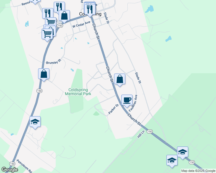 map of restaurants, bars, coffee shops, grocery stores, and more near 630 Texas 150 in Coldspring