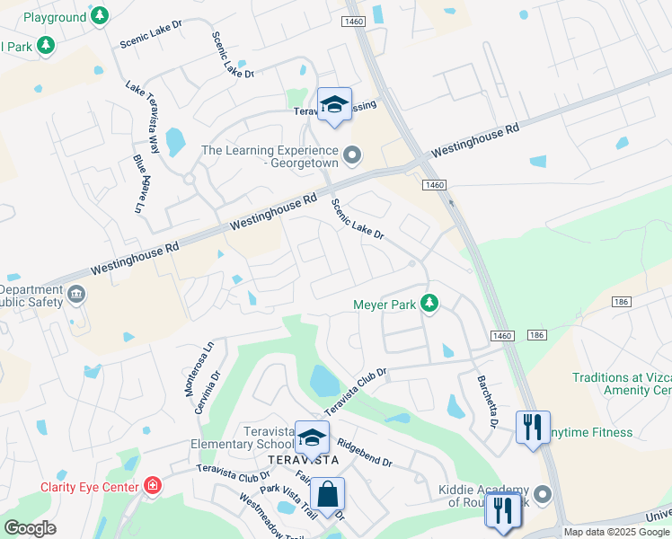 map of restaurants, bars, coffee shops, grocery stores, and more near 328 Rock Mill Loop in Georgetown