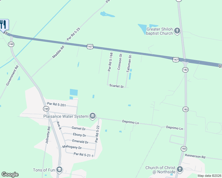 map of restaurants, bars, coffee shops, grocery stores, and more near 100-206 Scarlet Street in Opelousas