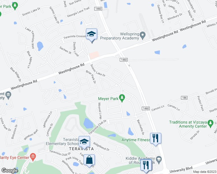 map of restaurants, bars, coffee shops, grocery stores, and more near 4616 Chestnut Meadows Bend in Georgetown
