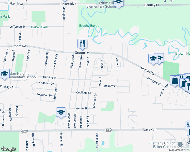 map of restaurants, bars, coffee shops, grocery stores, and more near 5112 Fullerton Avenue in Baker