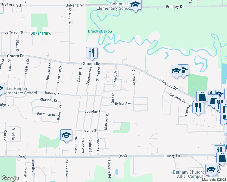 map of restaurants, bars, coffee shops, grocery stores, and more near 5225 Fullerton Avenue in Baker