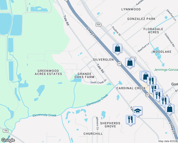 map of restaurants, bars, coffee shops, grocery stores, and more near 1005 Brandermill Dr in Cantonment