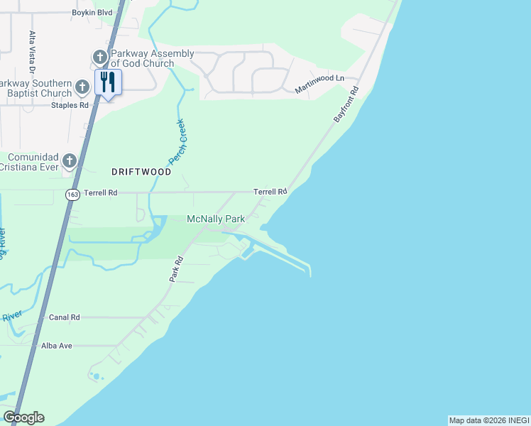 map of restaurants, bars, coffee shops, grocery stores, and more near 4249 Bay Front Rd in Mobile
