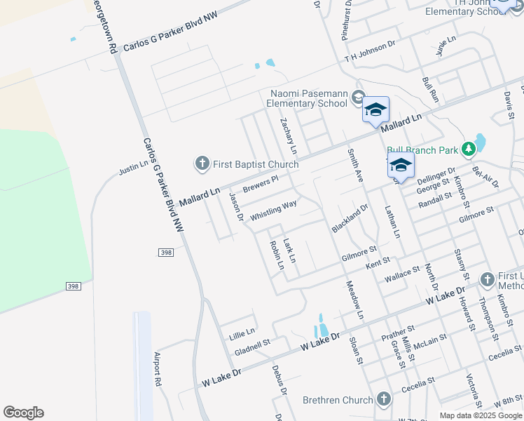 map of restaurants, bars, coffee shops, grocery stores, and more near 2110 Whistling Way in Taylor