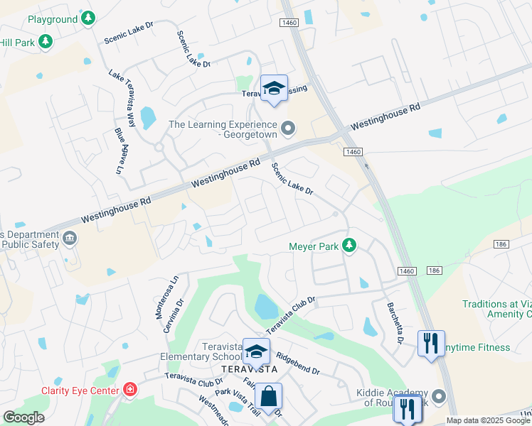 map of restaurants, bars, coffee shops, grocery stores, and more near 328 Rock Mill Loop in Georgetown