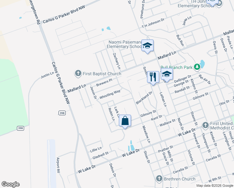 map of restaurants, bars, coffee shops, grocery stores, and more near 2009 Whistling Way in Taylor