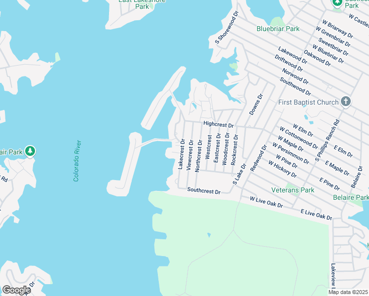 map of restaurants, bars, coffee shops, grocery stores, and more near 1505 Lakecrest Drive in Marble Falls