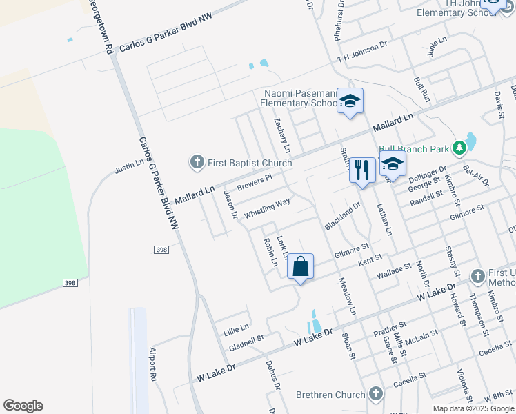 map of restaurants, bars, coffee shops, grocery stores, and more near 2110 Whistling Way in Taylor